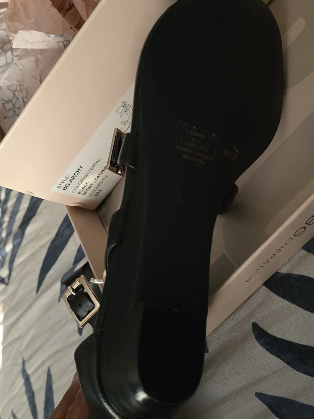 BCBG Black Sandals with Gold Buckles